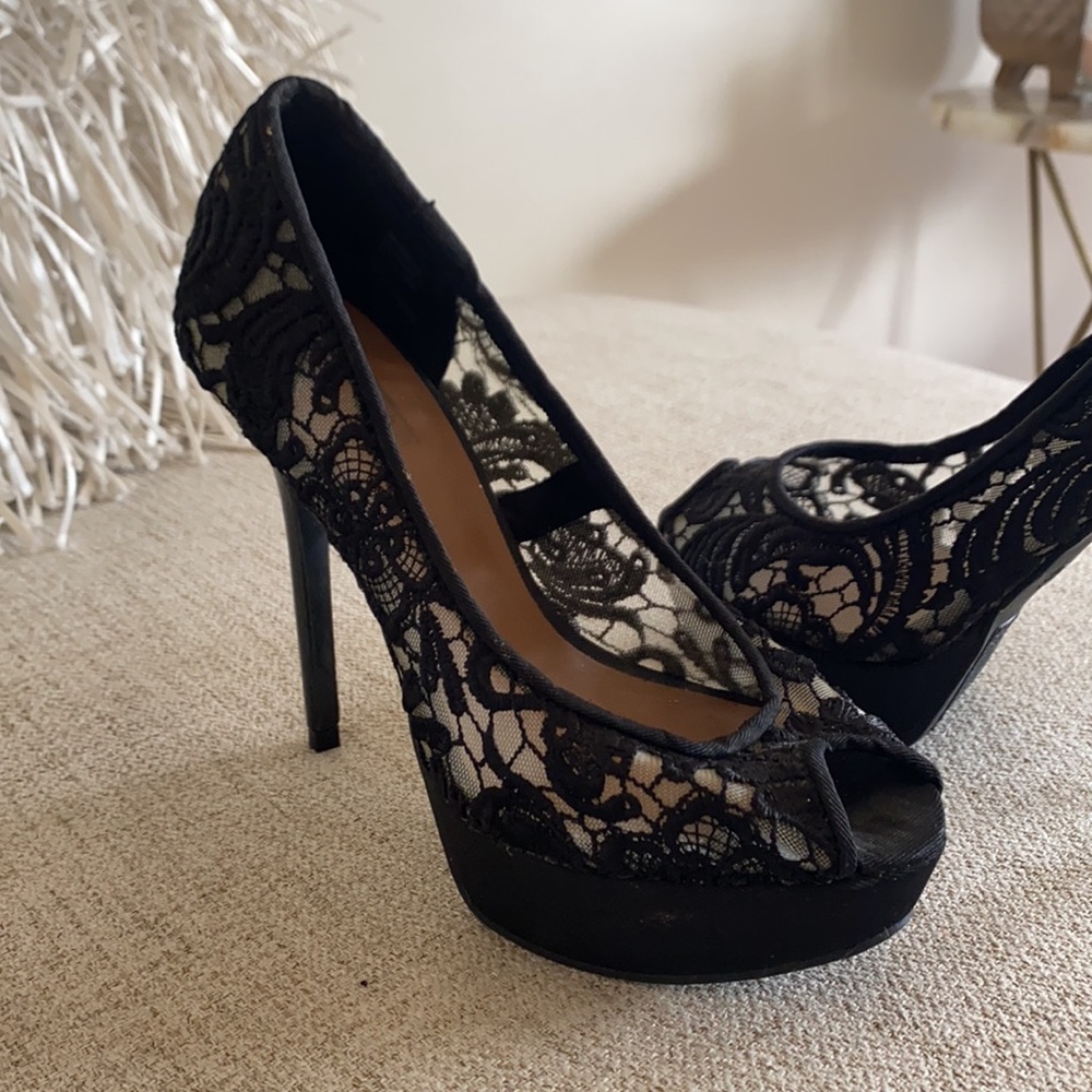 🪞NEW stunning black nude lace open toe heels in size 6 - Picture 9 of 17